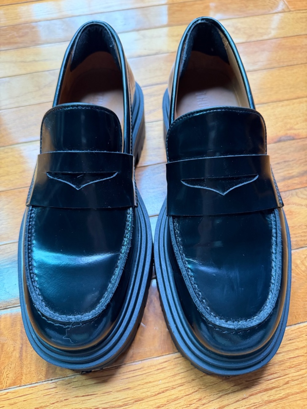 Women’s Black Leather Platform Penny Loafers - Thursday Boot Company - Size 7.5